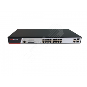 Коммутатор с PoE 16 RJ45 100M PoE 2 комбо-порта   (1000М Ethernet/1000M SFP) бюджет PoE 300Вт       AC100-240В (DS-3E2318P) - Hikvision