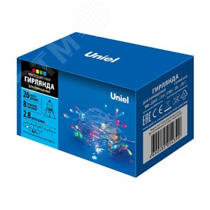ULD-S0280-020/DTA MULTI IP20 Гирлянда светодиодная с контроллером, 20 светодиодов, 2,8 м, разноцветная, IP20, провод прозрачный. (07916) - фото 8