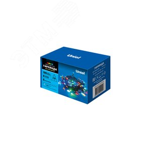 ULD-S0800-100/DGA MULTI IP20 Гирлянда светодиодная с контроллером, 100 светодиодов, 8 м, разноцветная, IP20, провод зеленый (07924) - UNIEL