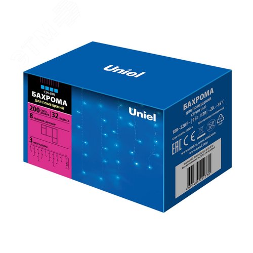 Бахрома светодиодная с контроллером 200 светодиодов 3 м синий IP20 прозрачный провод ULD-B3010-200/DTA BLUE IP20 7