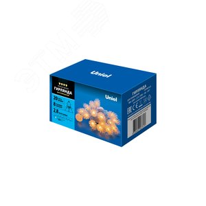 ULD-S0280-020/DTA WARM WHITE IP20 PINE CONES Гирлянда светодиодная «Шишки» , 20 светодиодов, 2,8 м, теплый белый, IP20, провод прозрачный. (09582) - UNIEL