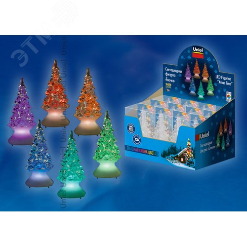 ULD-F620 RGB XMAS TREE SET12 Фигурка светодиодная на батарейках «Ёлочка» в составе набора из 12 шт. RGB. 5х10см. IP20. Батарейка CR2032 (в/к). TM Uniel. (11040) - фото 4