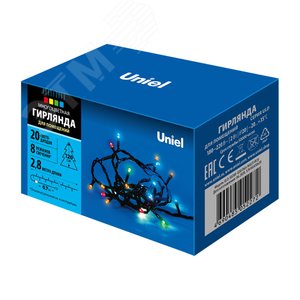 ULD-S0280-020/DGA MULTI IP20 Гирлянда светодиодная с контроллером, 20 светодиодов, длина - 2,8 м, цвет свечения - разноцветный, IP20, провод зеленый, упаковка - картон. (11092) - фото 4