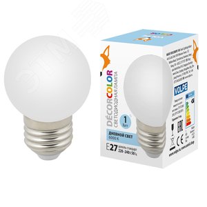 Лампа декоративная светодиодная LED-G45-1W/6000K/E27/FR/С Форма шар матовая, дневной свет 6000K Картон - UNIEL