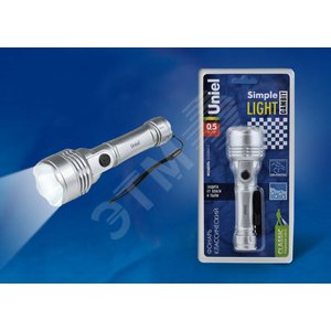 S-LD044-C Silver Фонарь Uniel серии Стандарт «Simple Light — Gambit», пластиковый корпус, 0,5 Watt LED, упаковка — кламшелл, 2хАА н/к, цвет серебро (SLD044CS) - фото 2