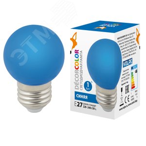 Лампа декоративная светодиодная LED-G45-1W/BLUE/E27/FR/С Форма шар матовая Цвет синий Картон - UNIEL