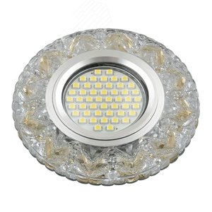 DLS-L146 GU5.3 GLASSY/GOLD Светильник декоративный встраиваемый, серия Luciole. Без лампы, цоколь GU5.3. Доп. светодиодная подсветка 3Вт. Стекло. Зеркальный/прозрачный+светло-желтый. ТМ Fametto (DLS-L146-2002) - UNIEL