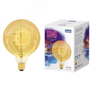 Лампа светодиодная SOHO LED-SF02-5W/SOHO/E27/CW GOLDEN GLS77GO Золотистая колба Филамент в форме месяца (UL-00007625) - UNIEL
