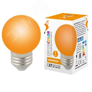 Лампа декоративная светодиодная LED-G45-1W/ORANGE/E27/FR/С Форма шар матовая Цвет оранжевый Картон - UNIEL