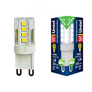 Лампа светодиодная прозрачная Белый свет (4000К) LED-JCD-3W/4000K/G9/CL GLZ09TR (UL-00006747)