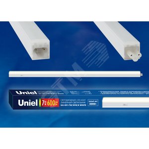ULI-E01-7W/WW/K WHITE Светильник линейный LED аналог T5, с выключателем. Теплый 3000K. 600Лм. белый | UL-00003374 | Uniel - UNIEL