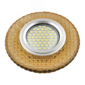 DLS-L135 GU5.3 GLASSY/GOLD Светильник декоративный встраиваемый, серия Luciole. Без лампы, цоколь GU5.3. Доп. светодиодная подсветка 3Вт. Стекло. Зеркальный/светло-желтый. ТМ Fametto (DLS-L135-2003) - UNIEL