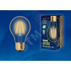 Лампа светодиодная декоративная LED 6вт 220-250В форма А 540Лм Е27 2250К золотая колба Vintage 2