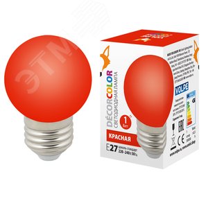 Лампа декоративная светодиодная LED-G45-1W/RED/E27/FR/С Форма шар матовая Цвет красный Картон - UNIEL