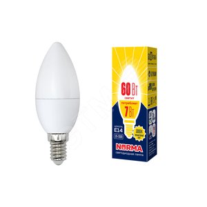 Лампа светодиодная LED-C37-7W/WW/E14/FR/NR форма свеча, матовая, Norma, теплый (3000K)