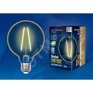 Лампа светодиодная декоративная LED 4вт 220-240В шар G80 400Лм Е27 2250К золотая колба Uniel Vintage - UNIEL