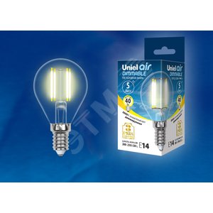 Лампа светодиодная LED 5вт 200-250В шар диммируемый 450Лм Е14 3000К Air филамент 2