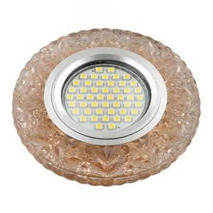 DLS-L146 GU5.3 GLASSY/TEA Светильник декоративный встраиваемый, серия Luciole. Без лампы, цоколь GU5.3. Доп. светодиодная подсветка 3Вт. Стекло. Зеркальный/светло-коричневый. ТМ Fametto (DLS-L146-2003) - UNIEL