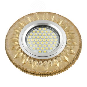 DLS-L141 GU5.3 GLASSY/GOLD Светильник декоративный встраиваемый, серия Luciole. Без лампы, цоколь GU5.3. Доп. светодиодная подсветка 3Вт. Стекло. Зеркальный/светло-желтый. ТМ Fametto (DLS-L141-2002) - UNIEL