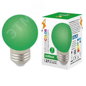 Лампа декоративная светодиодная LED-G45-1W/GREEN/E27/FR/С Форма шар матовая Цвет зеленый Картон - UNIEL
