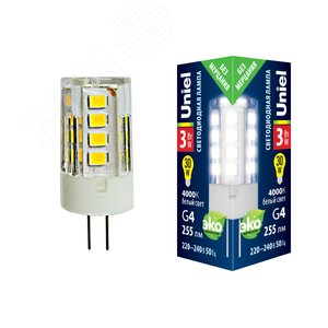 Лампа светодиодная прозрачная Белый свет (4000К) LED-JC-220/3W/4000K/G4/CL GLZ09TR (UL-00006743)