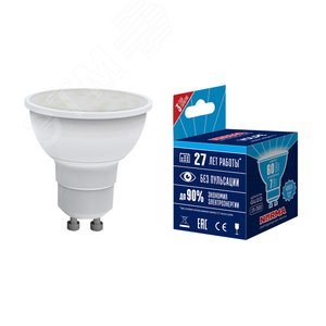 Лампа светодиодная LED-JCDR-7W/NW/GU10/NR форма JCDR, матовая, Norma, (4000K) - UNIEL