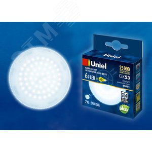 Лампа светодиодная матовая LED-GX53-6W-6500K-GX53-FR PLZ01WH Дневной свет 6500K Картон ТМ