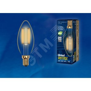 Лампа светодиодная декоративная LED 5вт 220-250В свеча 420Лм Е14 2250К золотая колба Vintage 2