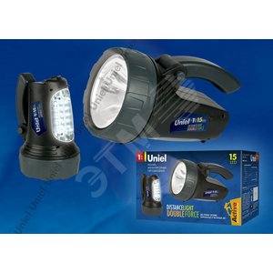 S-SL017-BA Black Фонарь TM , Стандарт «Distance lightDouble force». пласт.овый . 1W LED + 15 LED, 3,7V, 1000mAh Lithium.ной короб. | 06649 | Uniel - UNIEL