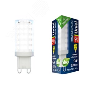 Лампа светодиодная прозрачная Белый свет 4000К LED-JCD-9W-4000K-G9-CL GLZ09TR - UNIEL