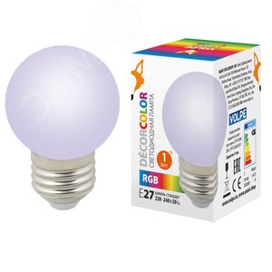 Лампа декоративная светодиодная форма шар матовая RGB LED-G45-1W/RGB/E27/FR/С Картон ТМ Volpe - UNIEL