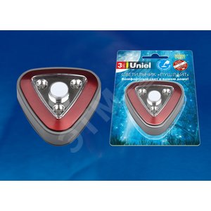 DTL-356 Треугольник/Red/3LED/4AA Cветильник-ночник пушлайт, питание от 3-х батареек AAA (в комплект не входят). Красный. | UL-00001987 | Uniel - UNIEL