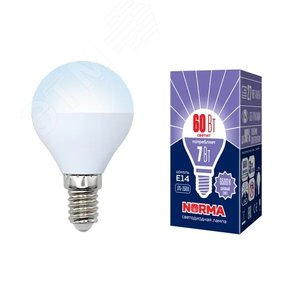 Лампа светодиодная LED-G45-7W/DW/E14/FR/NR форма шар, матовая, Norma, дневной (6500K)