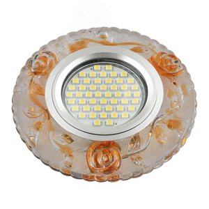 DLS-L150 GU5.3 GLASSY/GOLD Светильник декоративный встраиваемый, серия Luciole. Без лампы, цоколь GU5.3. Доп. светодиодная подсветка 3Вт. Стекло. Зеркальный/светло-коричневый. ТМ Fametto (DLS-L150-2003) - UNIEL