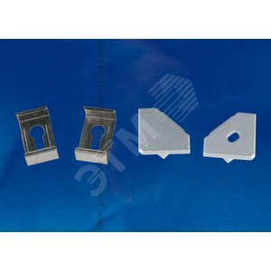 UFE-N04 SILVER A POLYBAG Набор аксессуаров для алюминиевого профиля. Крепежные скобы (4 шт, сталь) и заглушки (4 шт, пластик). Цвет серебро. ТМ Uniel (UFEN04SILVERAPOLYBAG) - UNIEL