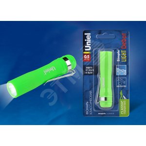 S-LD045-B Green Фонарь Uniel серии Стандарт «Simple Light — Debut», пластиковый корпус, 0,5 Watt LED, упаковка — блистер, 1хАА н/к, цвет зеленый (SLD045BG) - фото 2
