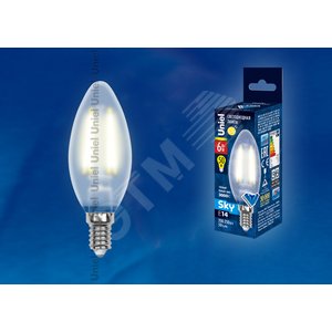 Лампа светодиодная LED 6вт 200-250В свеча матовое 500Лм Е14 3000К Sky филамент 2