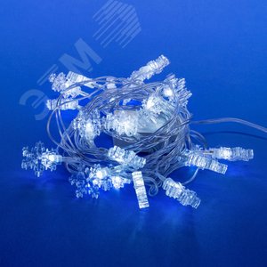 ULD-S0280-020/DTA WHITE IP20 SNOWFLAKES Гирлянда светодиодная «Снежинки» с контроллером, 20 светодиодов, 2,8 м, белая, IP20, провод прозрачный. (07923) - фото 4