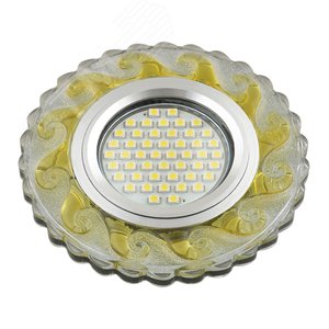 DLS-L139 GU5.3 GLASSY/GOLD Светильник декоративный встраиваемый, серия Luciole. Без лампы, GU5.3. Доп. светодиодная подсветка 3Вт. Стекло. Зеркальный/прозрачный+светло-желтый. ТМ Fametto (DLS-L139-2002) - UNIEL