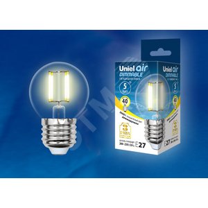 Лампа светодиодная LED 5вт 200-250В шар диммируемый 450Лм Е27 3000К Air филамент 2