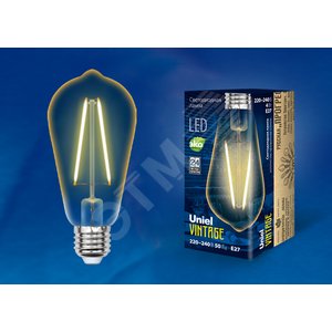 Лампа светодиодная декоративная LED 4вт 220-240В конус 400Лм Е27 2250К золотая колба Uniel Vintage - UNIEL