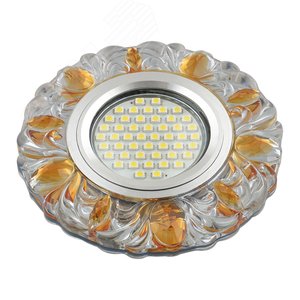DLS-L136 GU5.3 GLASSY/GOLD Светильник декоративный встраиваемый, серия Luciole. Без лампы, GU5.3. Доп. светодиодная подсветка 3Вт. Стекло. Зеркальный/прозрачный+светло-желтый. ТМ Fametto (DLS-L136-2003) - UNIEL