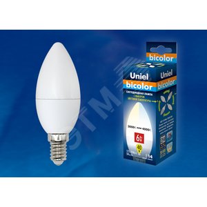 Лампа светодиодная с выбором цветовой температуры LED 6вт 175-250В свеча 450 Лм Е14 3000К-4000К Bicolor 2