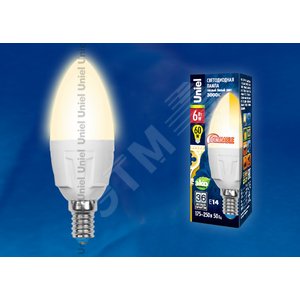 Лампа светодиодная LED 6вт 230В Е14 свеча матовая теплый диммируемая UNIEL (UL-00000690) - UNIEL