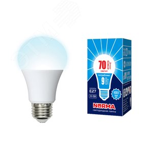 Лампа светодиодная Форма A матовая Серия Norma Белый свет (4000K) LED-A60-9W/4000K/E27/FR/NR - UNIEL
