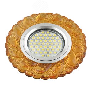 DLS-L147 GU5.3 GLASSY/GOLD Светильник декоративный встраиваемый, серия Luciole. Без лампы, цоколь GU5.3. Доп. светодиодная подсветка 3Вт. Стекло. Зеркальный/светло-желтый. ТМ Fametto (DLS-L147-2002) - UNIEL