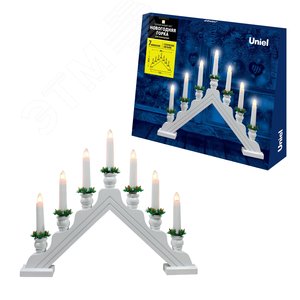 UDL-L7301-007/SWA/WW WHITE BRIDGE Фигура Новогодняя горка, 39,5х30,5см. 7 миниламп накаливания. Теплый белый свет. Корпус белый. Материал дерево. TM Uniel (UL-00007389) - UNIEL