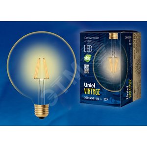 Лампа светодиодная декоративная LED 8вт 220-250В шар G125 680Лм Е27 2250К золотая колба Vintage 2