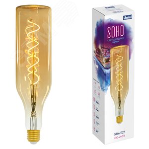 Лампа светодиодная SOHO LED-SF20-5W/SOHO/E27/CW GOLDEN GLS77GO Золотистая колба Спиральный филамент (UL-00005915) - UNIEL