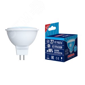Лампа светодиодная LED-JCDR-7W/WW/GU5.3/NR Форма JCDR, матовая, Norma, теплый белый свет (3000K), картон, ТМ Volpe - UNIEL